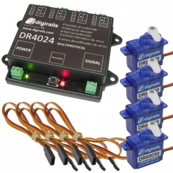 DIGIKEIJS DR4024BOX Komplett-Set Servodecoder, 4 Servo-Stellmotoren, 4 Kabel, für Weichen oder Funktionen