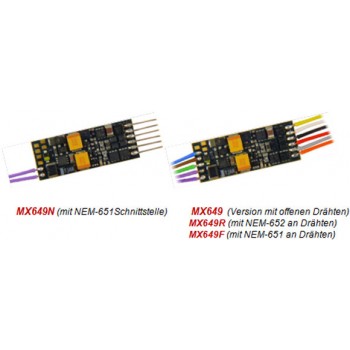 Zimo MX649F Miniatur-Sound-Decoder 6pol. NEM651 an Drähten - 23x9x4mm - DCC + RailCom, DC-analog, MM